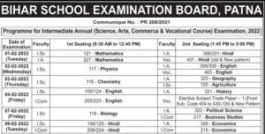 Bihar Board Exam Date 2022