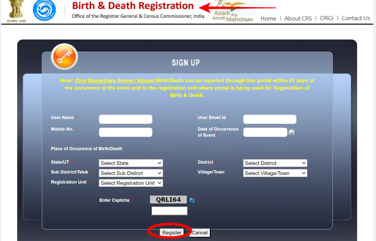 Birth Certificate Register