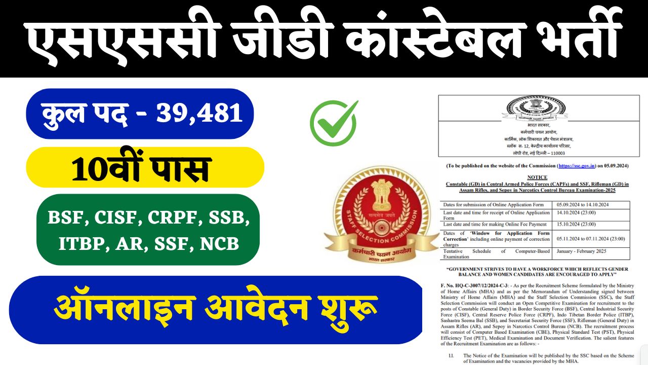 SSC GD Constable Bharti Online Form 2024-25