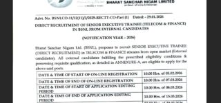 BSNL Senior Executive Trainee Vacancy 2026