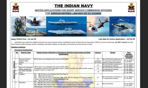 Navy SSC Officer Recruitment 2026 for Jan 2027