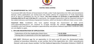 Yantra India Limited Apprentice Vacancy 2026