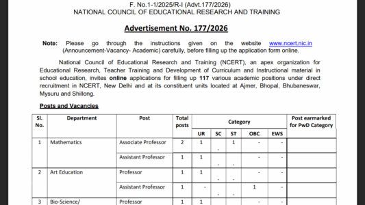 NCERT Academic Recruitment Notification 2026