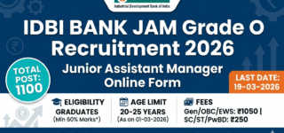 IDBI Bank JAM Grade O Recruitment 2026 For 1100 Post, Short Notice Out