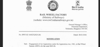 Rail Wheel Factory Apprenticeship Notification 2026