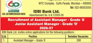 IDBI Bank Assistant Manager Grade A Online Form 2026