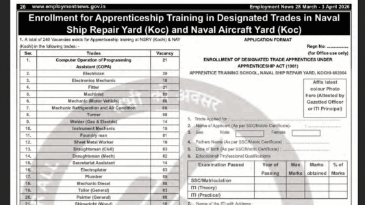 Naval Ship Repair Kochi Apprentice Vacancy