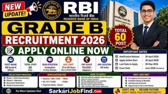RBI Grade B Recruitment 2026 Apply Online for 60 Post