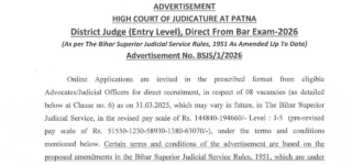 Patna High Court District Judge (Entry Level) Direct From Bar Recruitment 2026